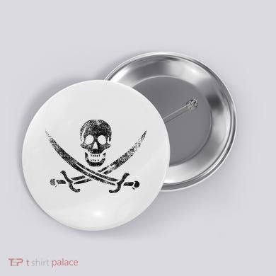 Calico Jack Pirate Flag Jolly Roger Distressed Graphic Button