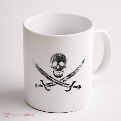 Calico Jack Pirate Flag Jolly Roger Distressed Graphic Coffee Mug back