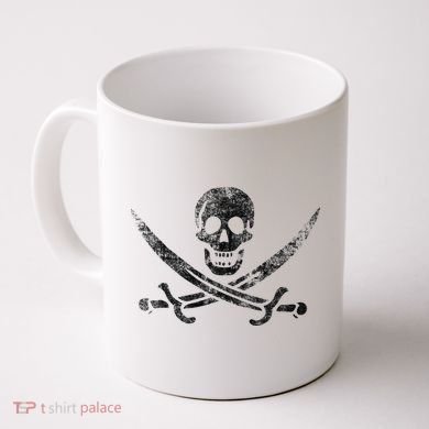 Calico Jack Pirate Flag Jolly Roger Distressed Graphic Coffee Mug