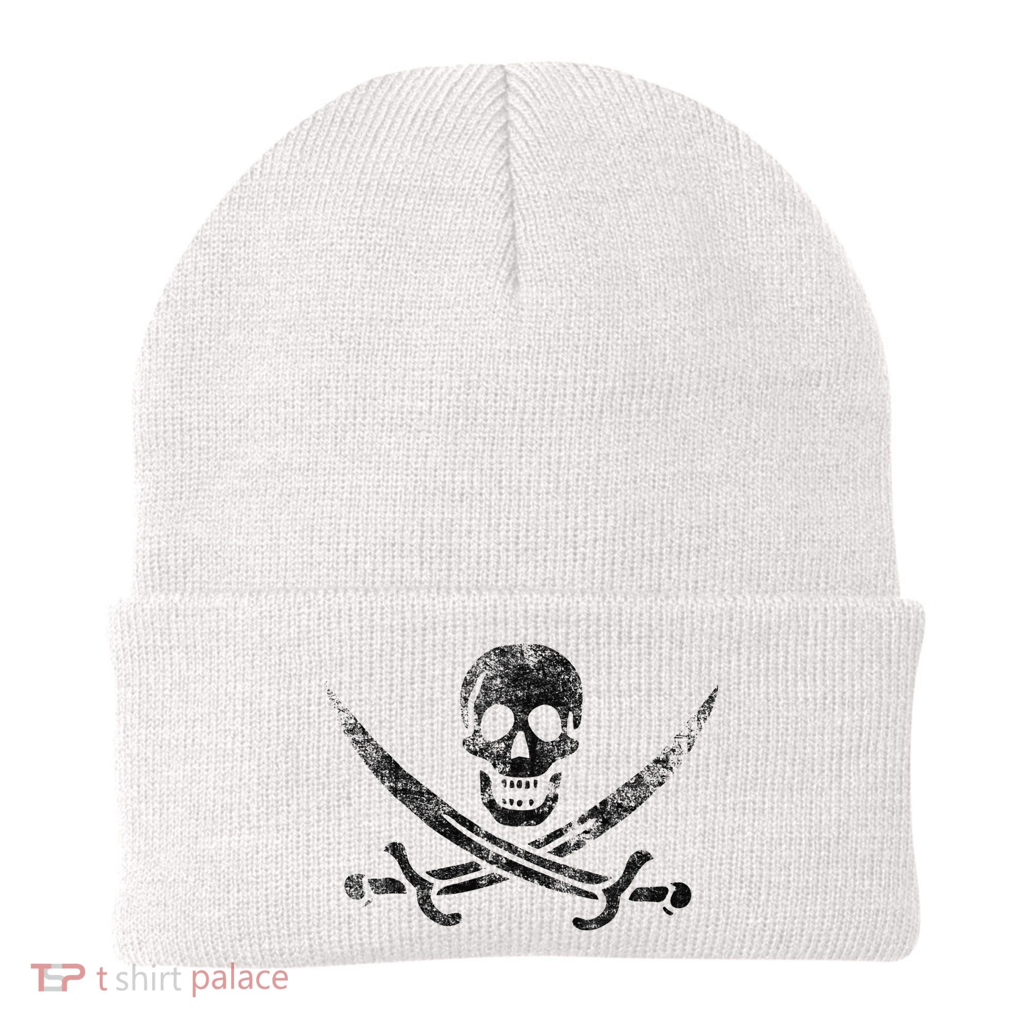 Calico Jack Pirate Flag Jolly Roger Distressed Graphic Beanie