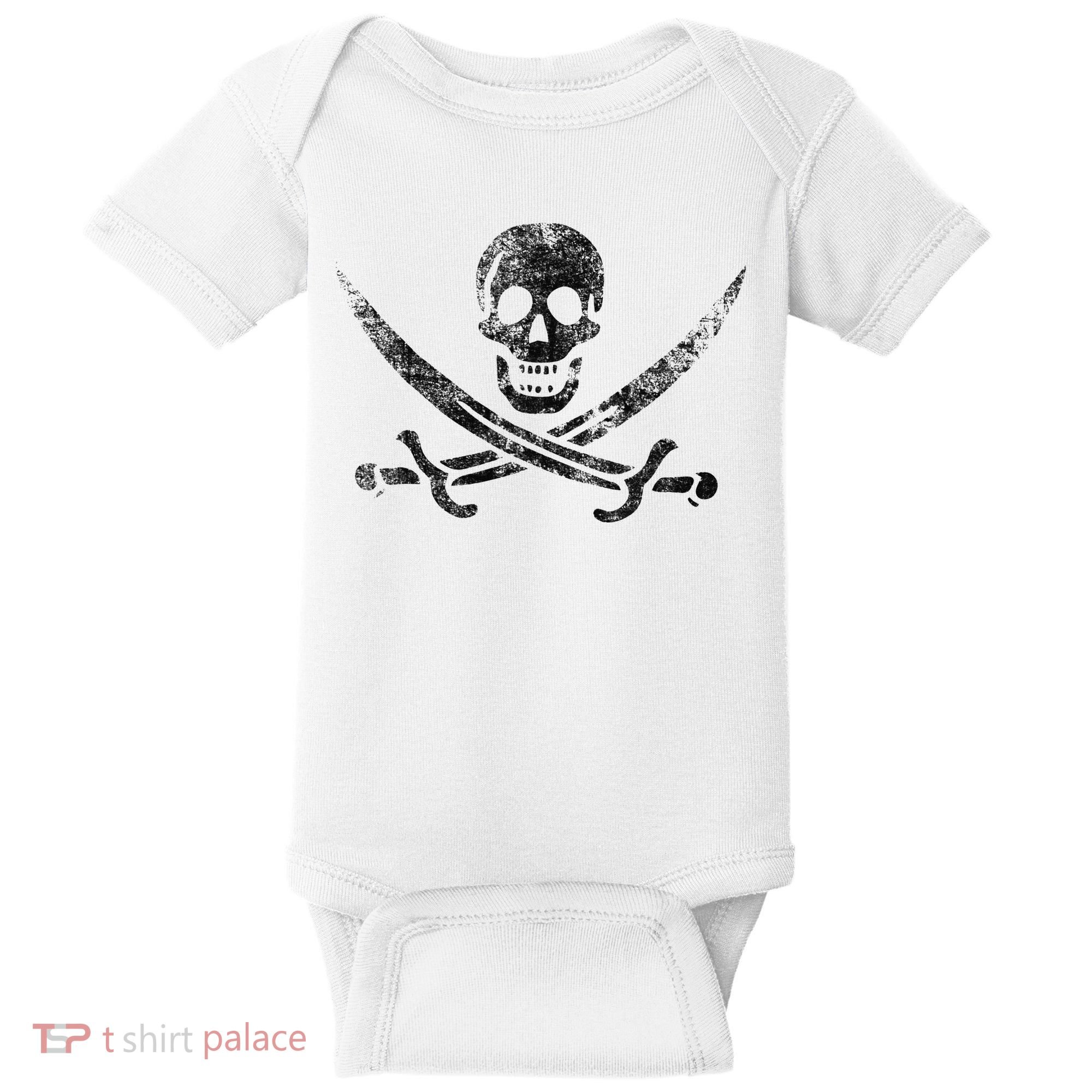 Calico Jack Pirate Flag Jolly Roger Distressed Graphic Baby Bodysuit