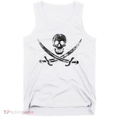Calico Jack Pirate Flag Jolly Roger Distressed Graphic Tank Top