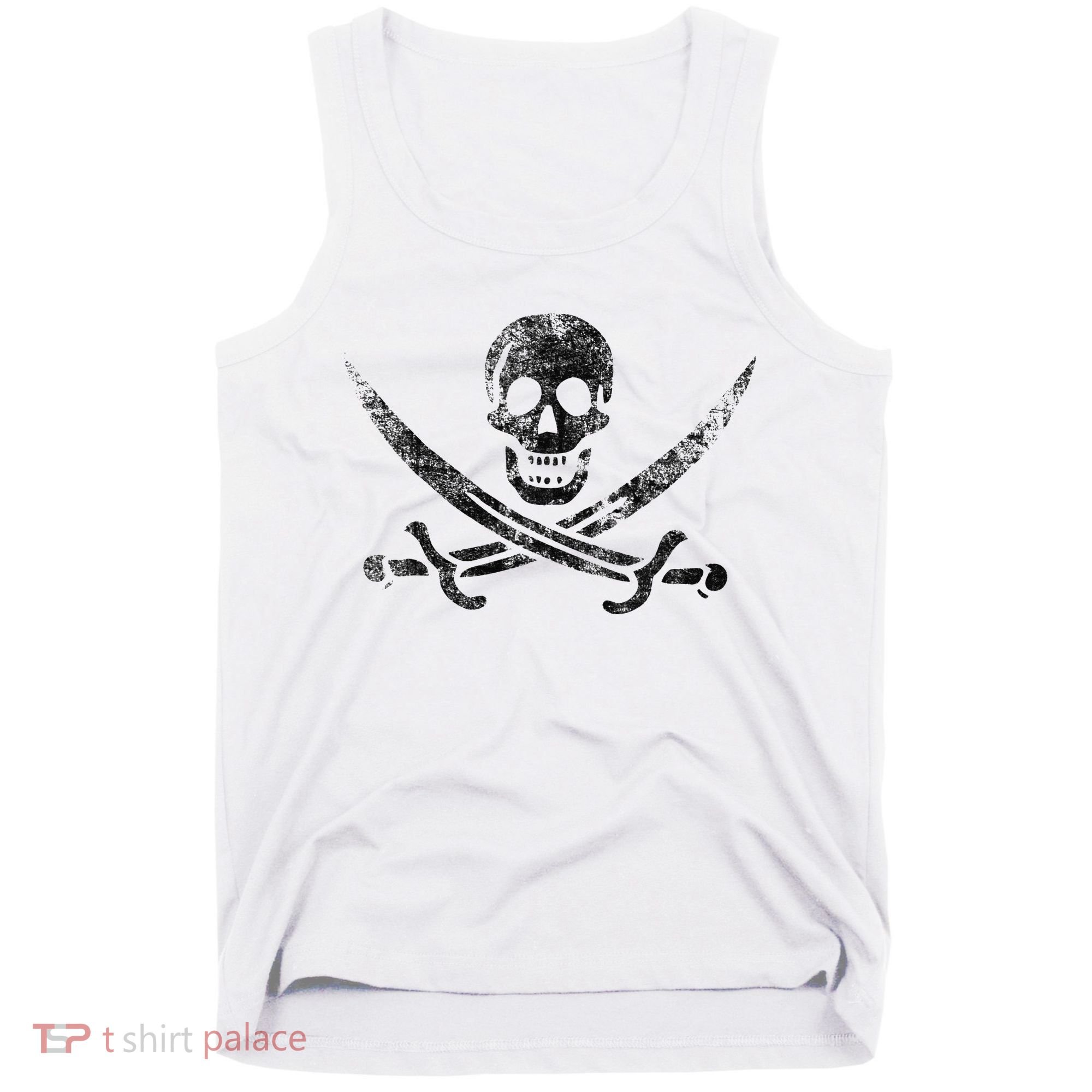 Calico Jack Pirate Flag Jolly Roger Distressed Graphic Tank Top