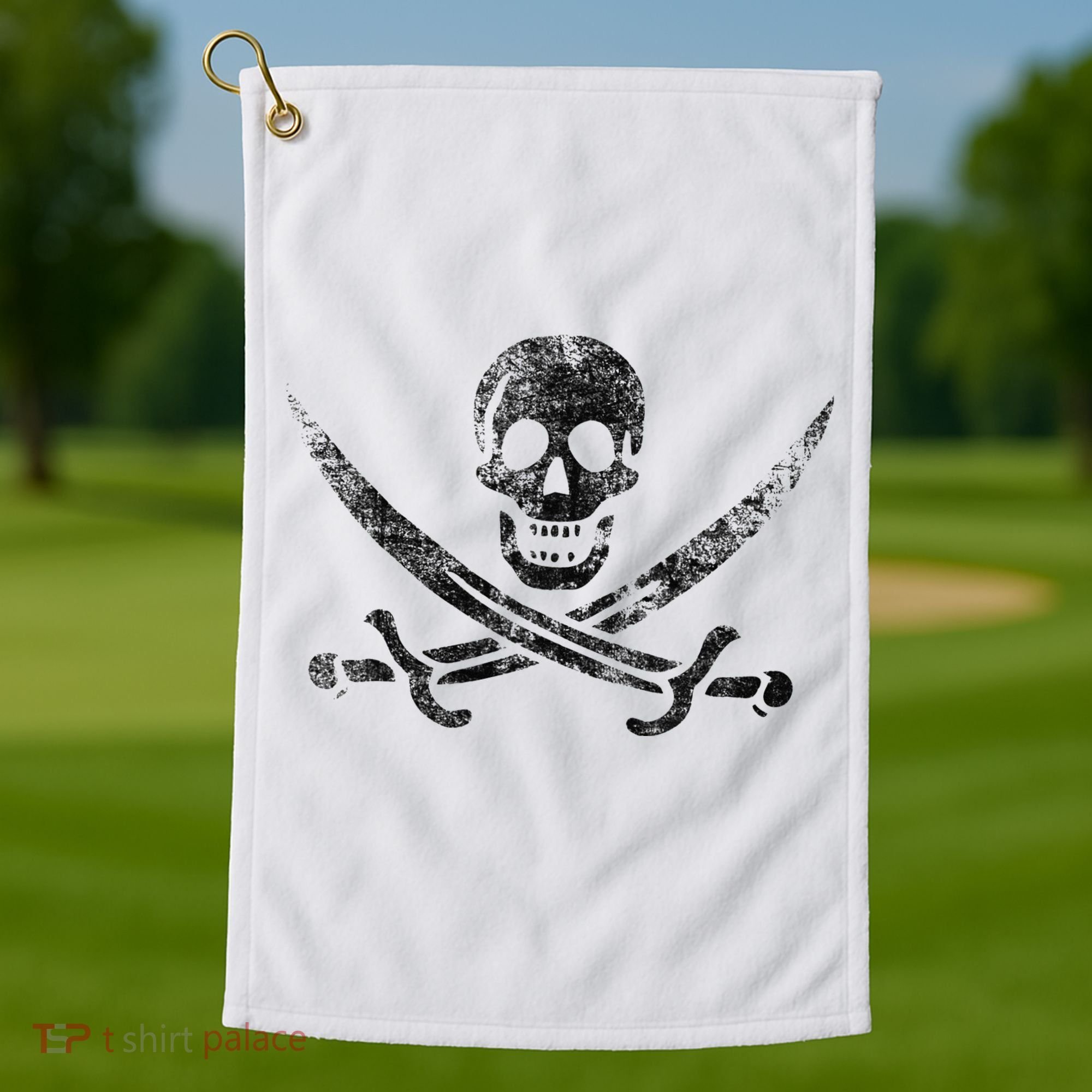 Calico Jack Pirate Flag Jolly Roger Distressed Graphic Golf Towel