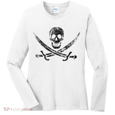 Calico Jack Pirate Flag Jolly Roger Distressed Graphic Women's Long Sleeve Shirt