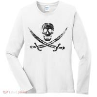 Calico Jack Pirate Flag Jolly Roger Distressed Graphic Women's Long Sleeve Shirt thumb 0