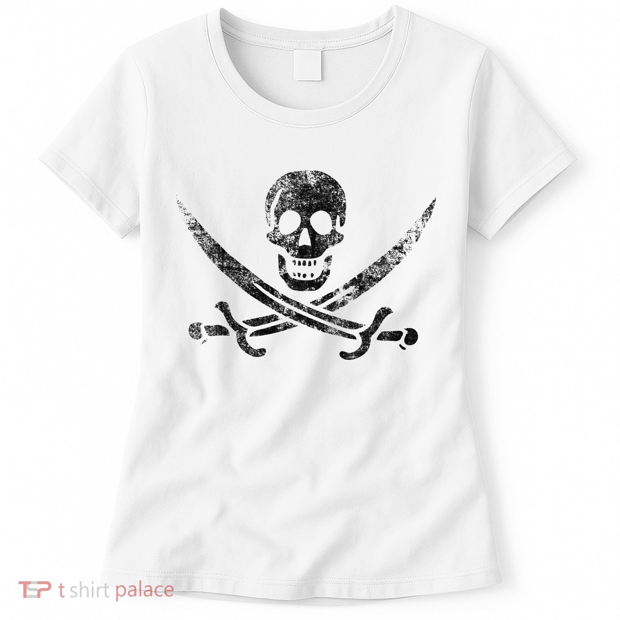 Calico Jack Pirate Flag Jolly Roger Distressed Graphic Women's T-Shirt