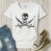 Calico Jack Pirate Flag Jolly Roger Distressed Graphic Women's T-Shirt thumb 3