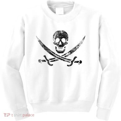 Calico Jack Pirate Flag Jolly Roger Distressed Graphic Kids Sweatshirt