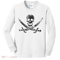 Calico Jack Pirate Flag Jolly Roger Distressed Graphic Kids Long Sleeve Shirt thumb 0