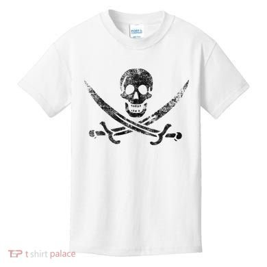 Calico Jack Pirate Flag Jolly Roger Distressed Graphic Kids T-Shirt