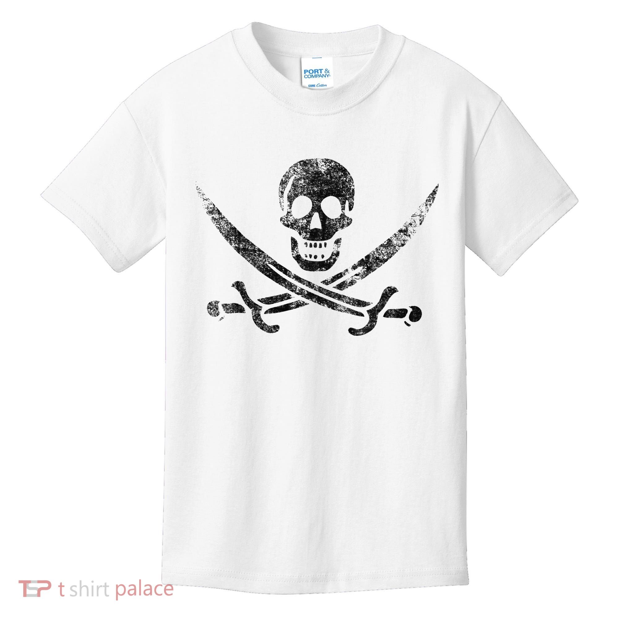 Calico Jack Pirate Flag Jolly Roger Distressed Graphic Kids T-Shirt