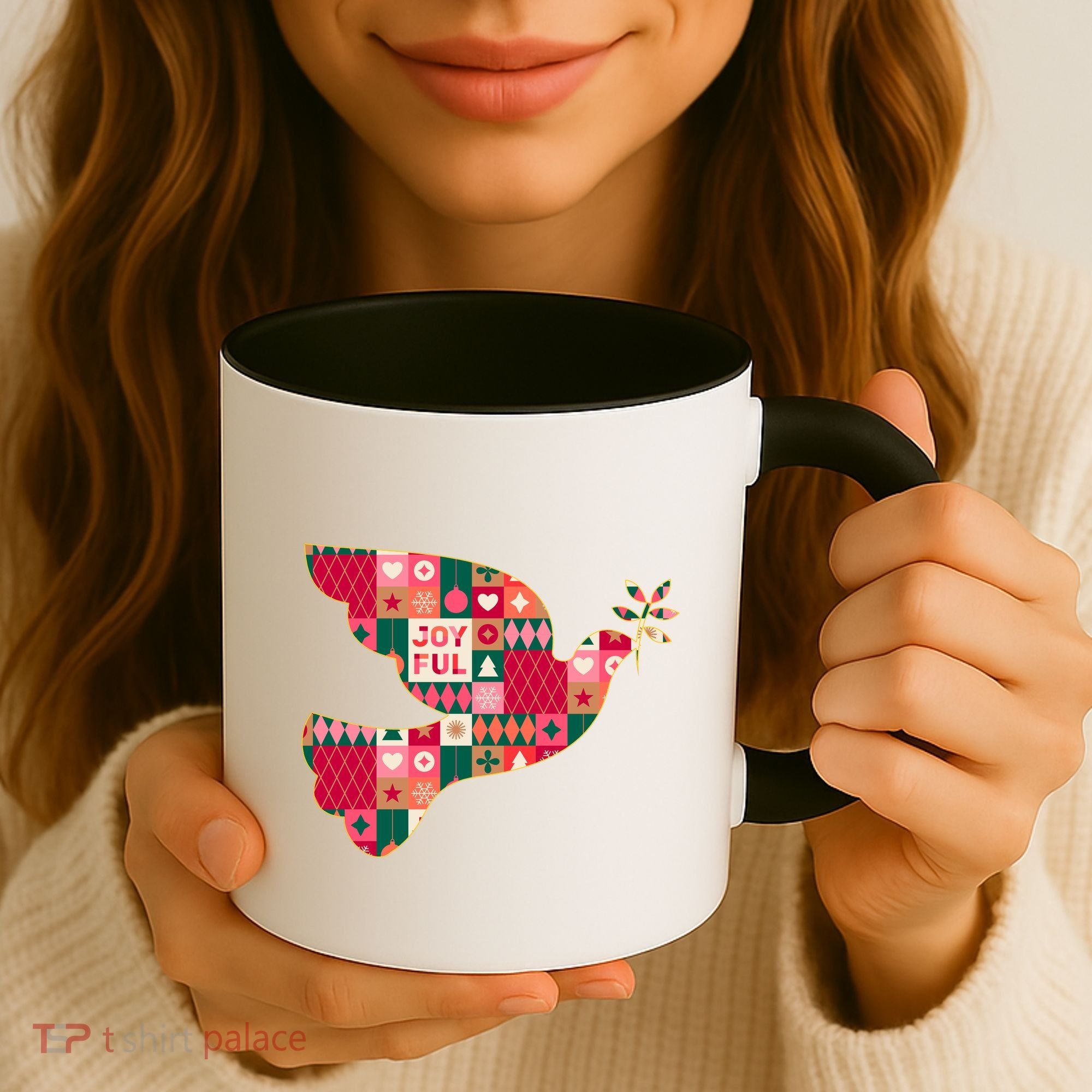 Christmas Joyful Pattern Peace Dove Coffee Mug