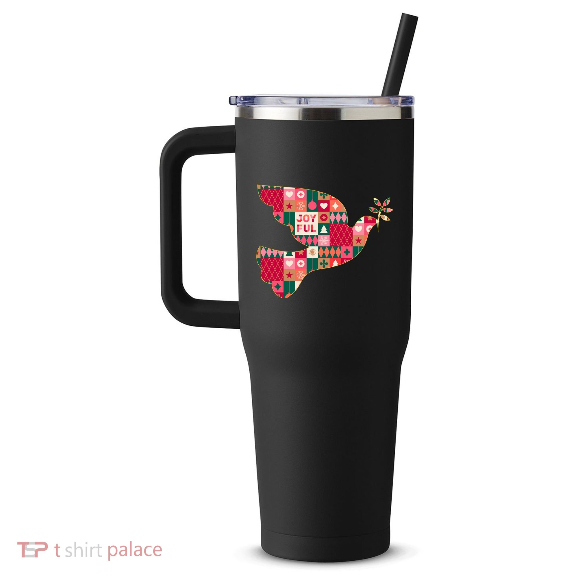 Christmas Joyful Pattern Peace Dove 40oz Vacuum Insulated Stainless Steel Travel Tumbler