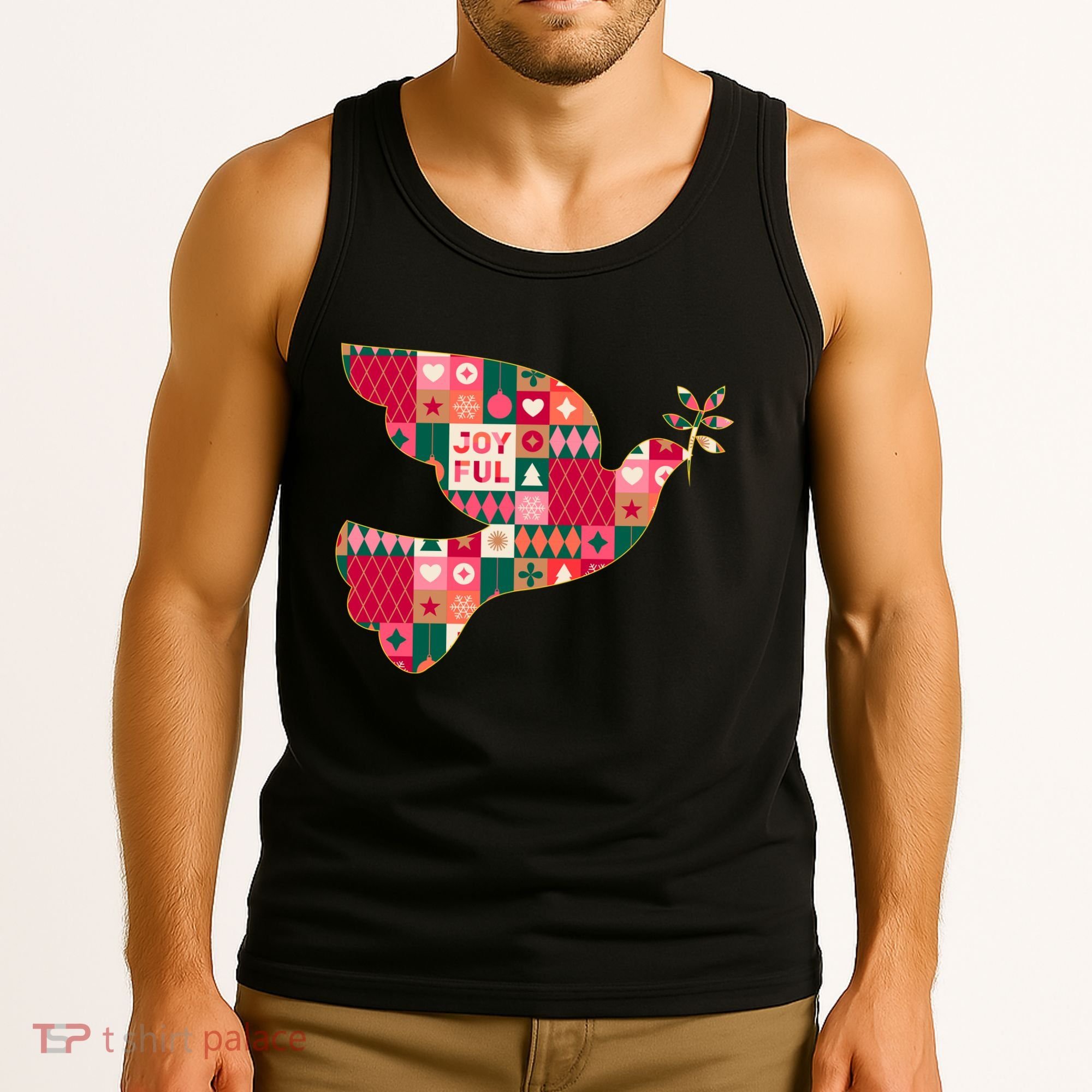 Christmas Joyful Pattern Peace Dove Tank Top