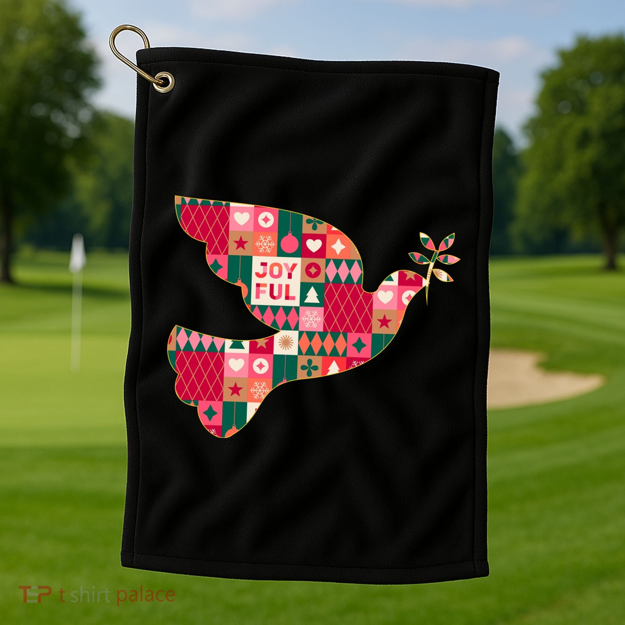 Christmas Joyful Pattern Peace Dove Golf Towel