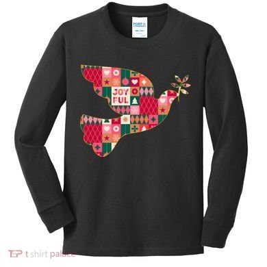 Christmas Joyful Pattern Peace Dove Kids Long Sleeve Shirt