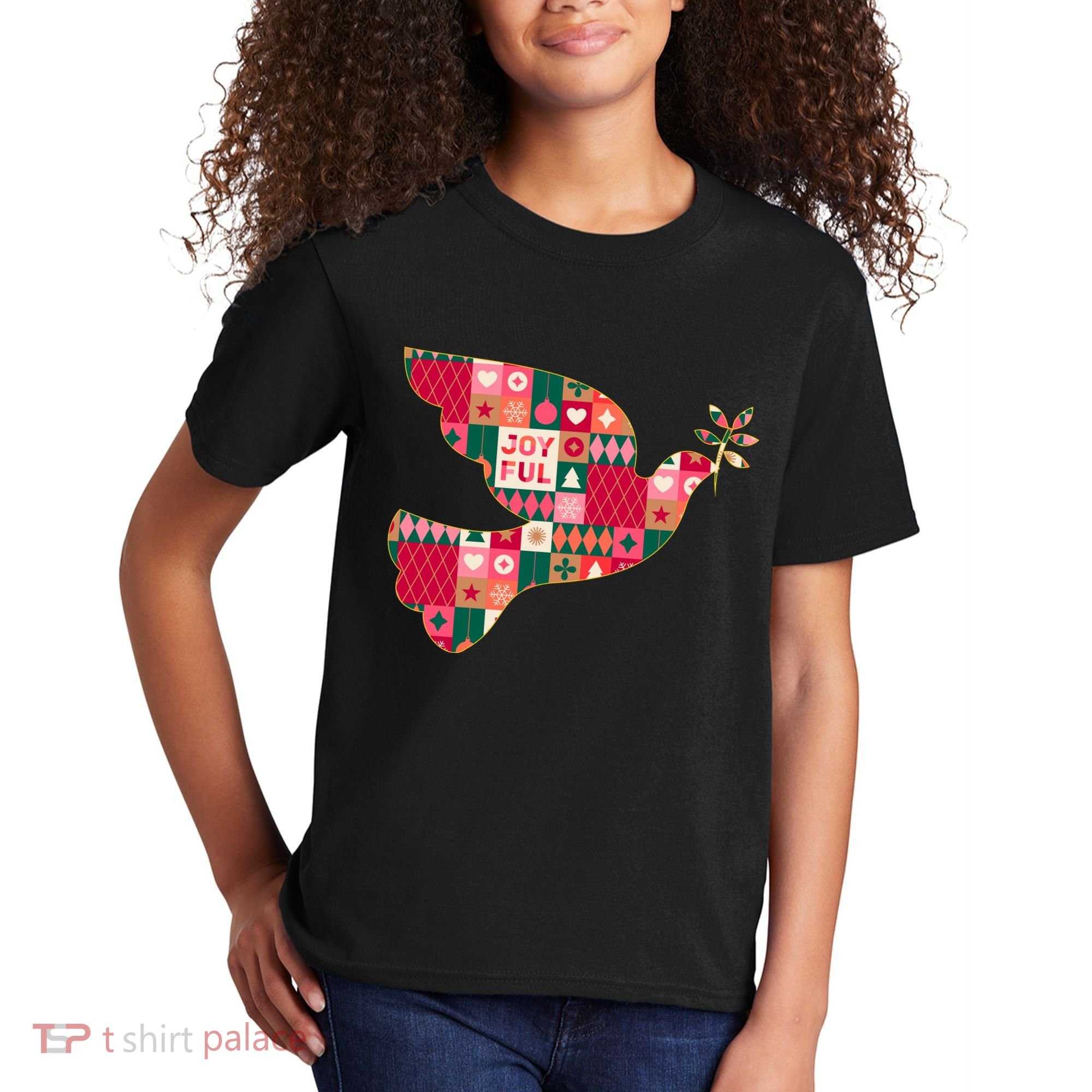 Christmas Joyful Pattern Peace Dove Kids T-Shirt