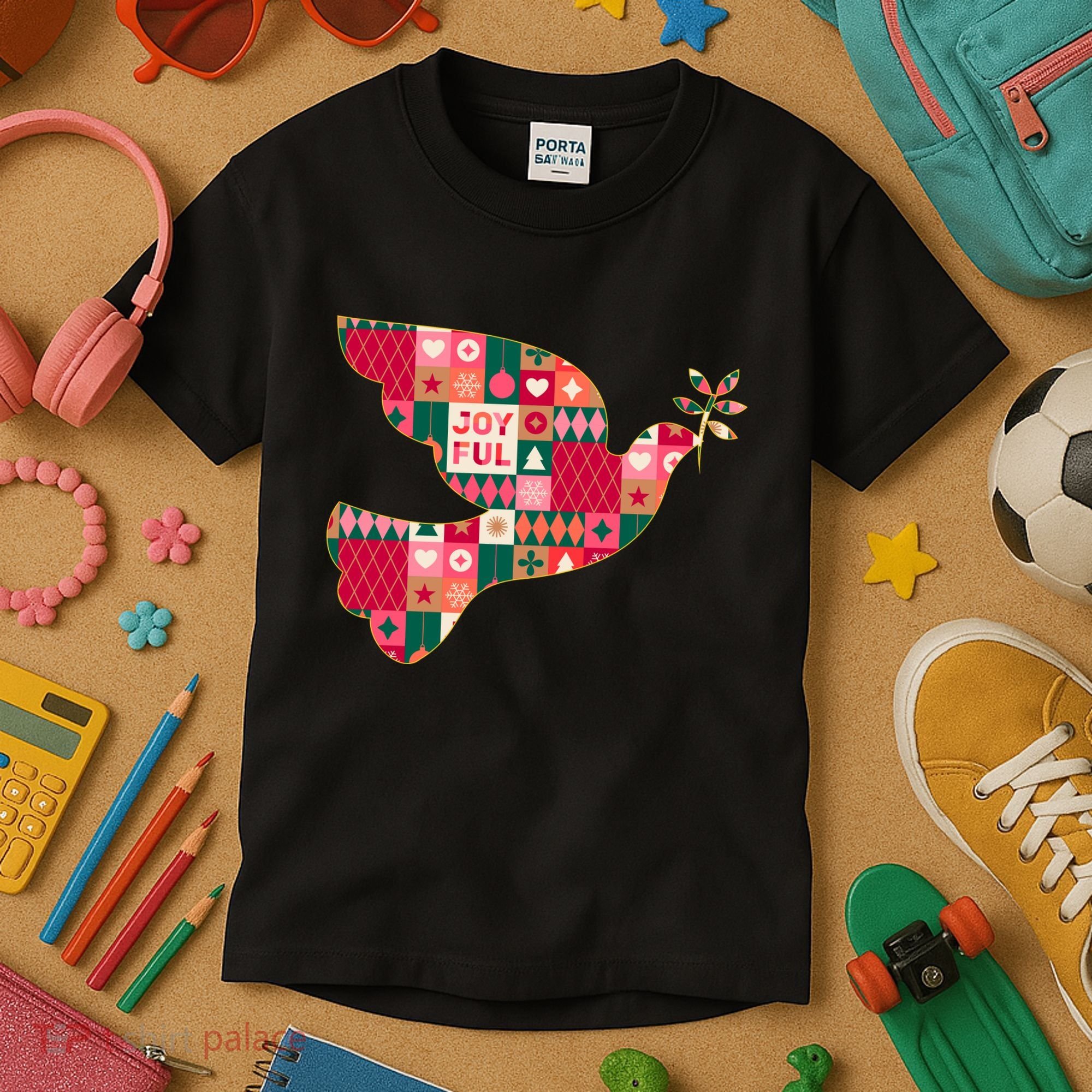 Christmas Joyful Pattern Peace Dove Kids T-Shirt