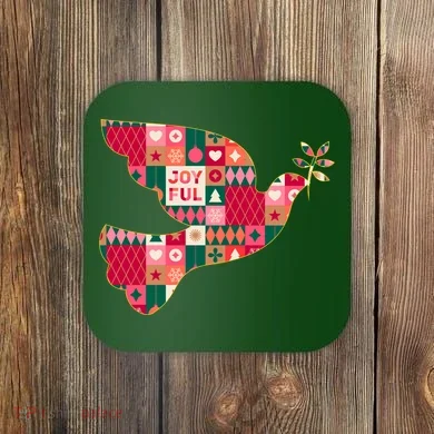 Christmas Joyful Pattern Peace Dove Coaster