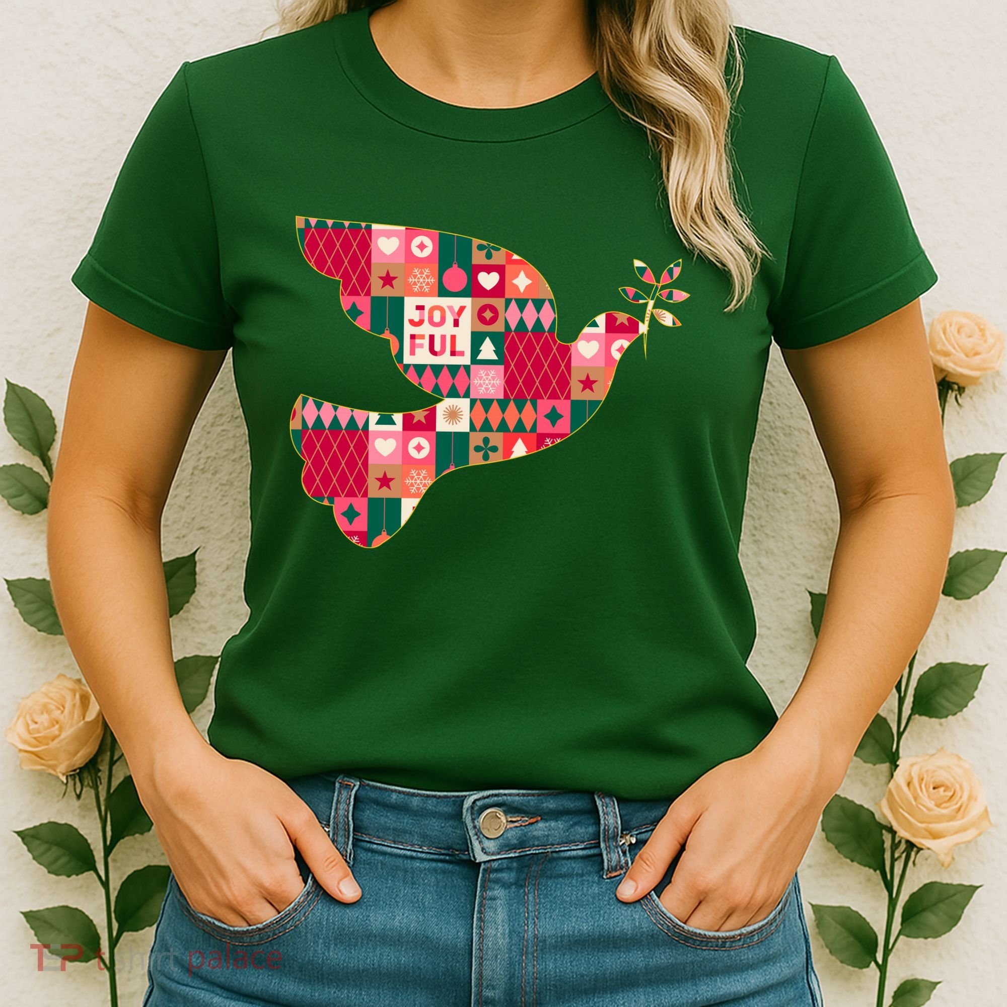 Christmas Joyful Pattern Peace Dove Women's T-Shirt