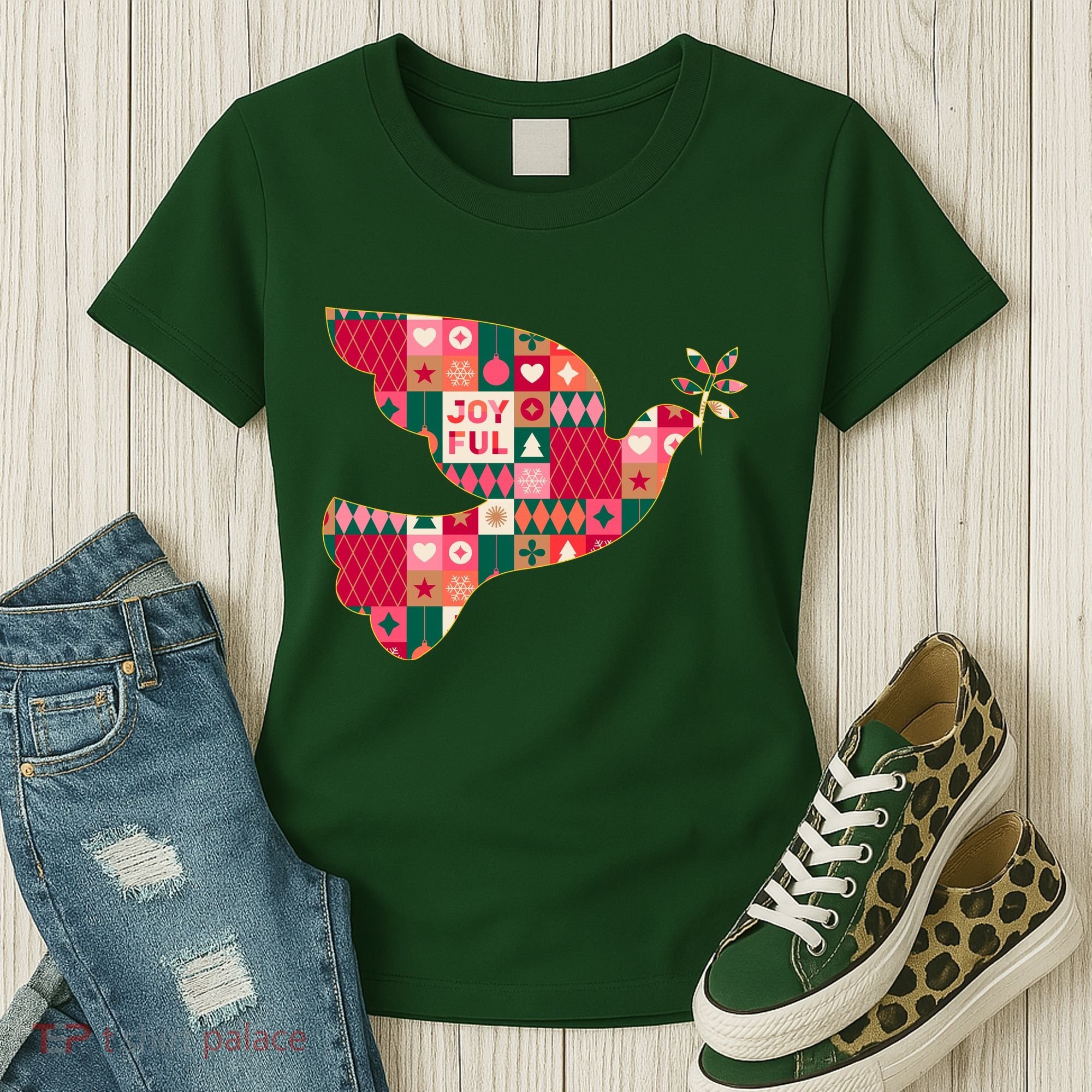 Christmas Joyful Pattern Peace Dove Women's T-Shirt