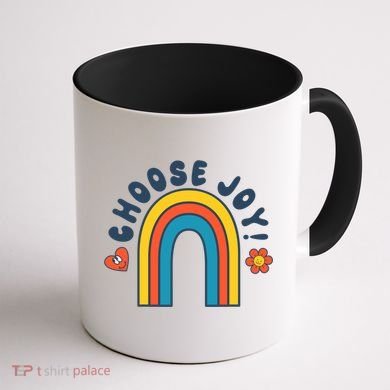 Choose Joy! Retro 70's Style Happy Rainbow Cool Gift Coffee Mug back