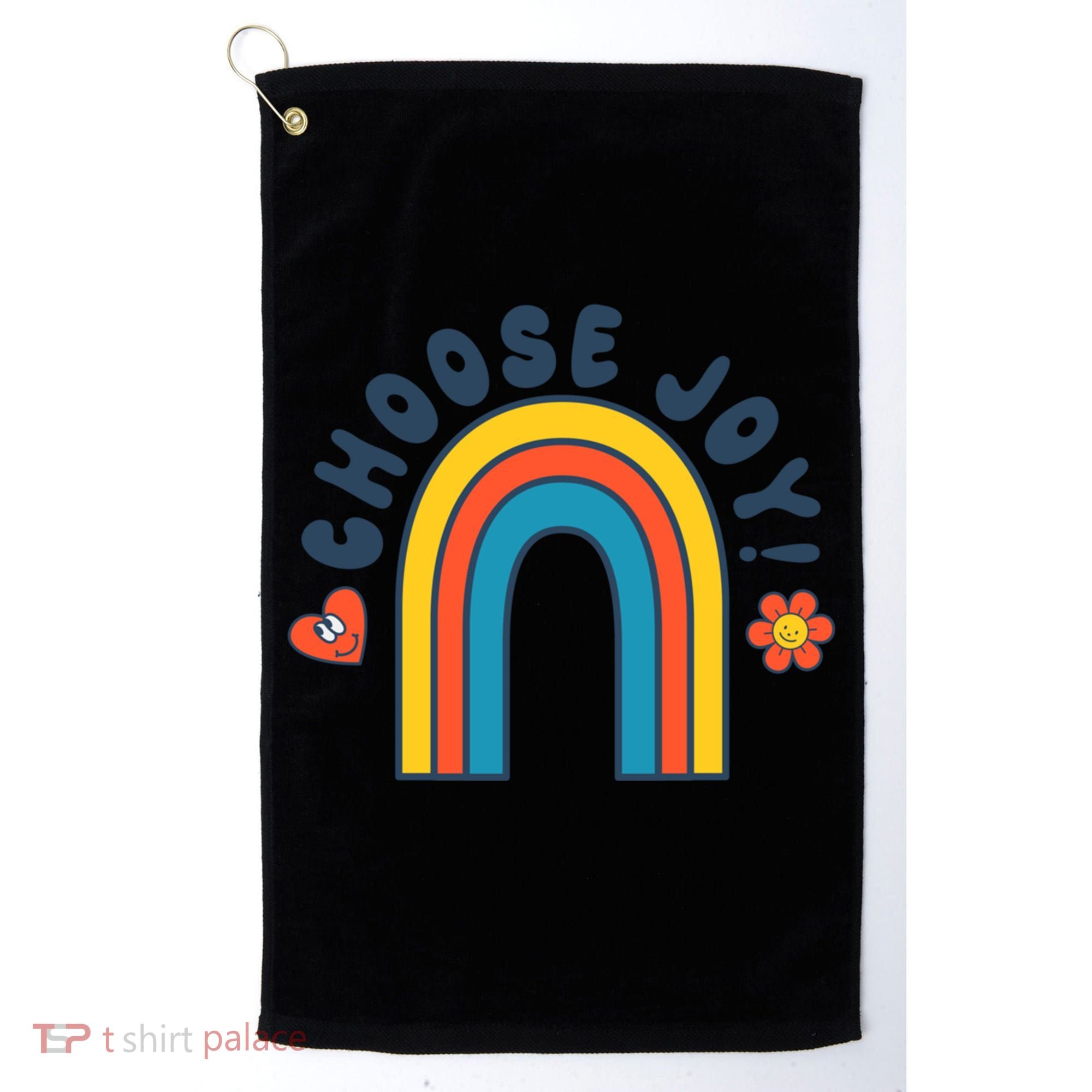 Choose Joy! Retro 70's Style Happy Rainbow Cool Gift Golf Towel