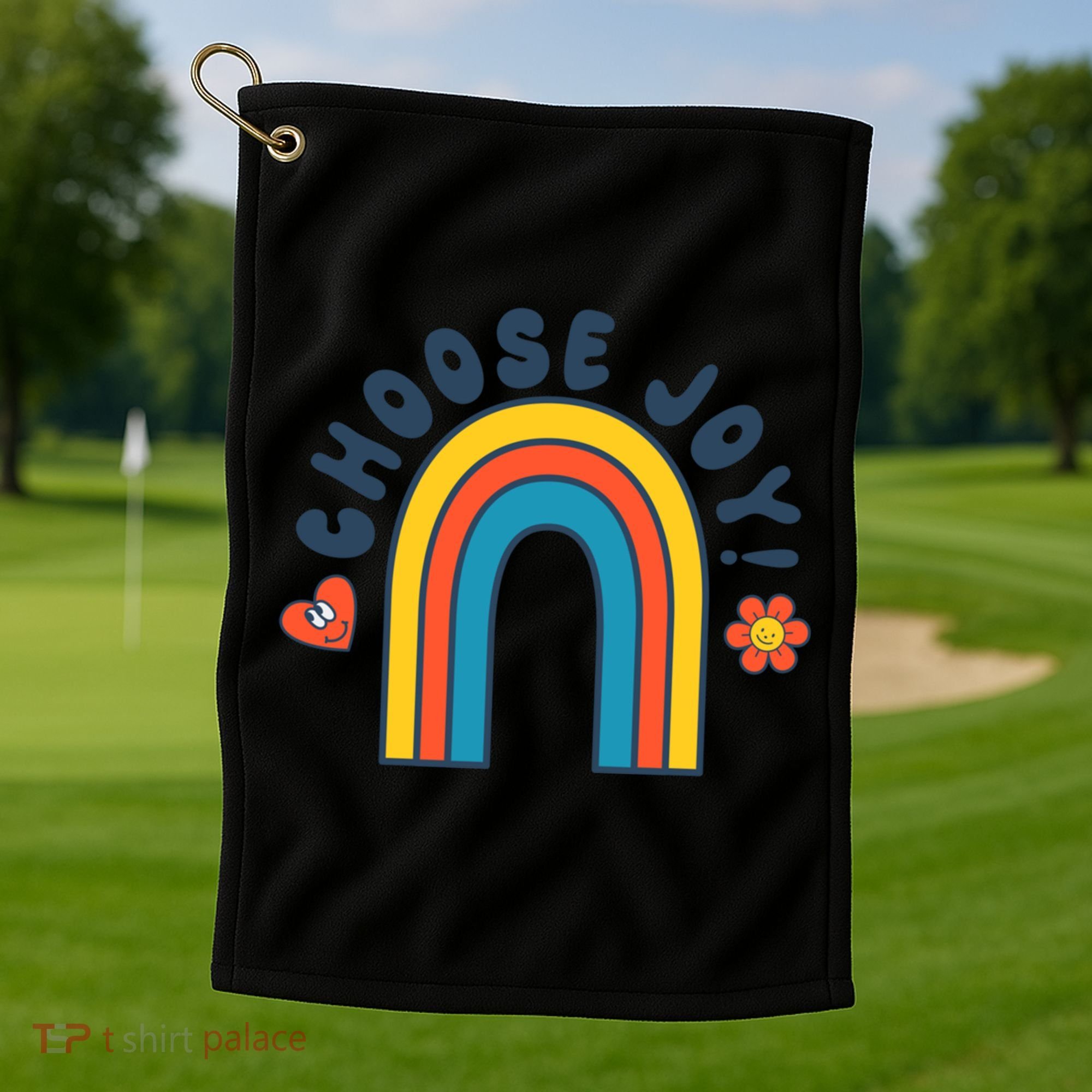 Choose Joy! Retro 70's Style Happy Rainbow Cool Gift Golf Towel