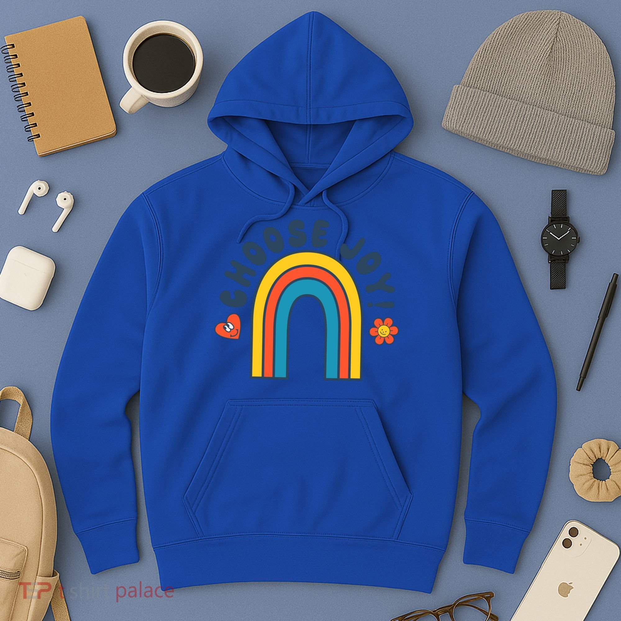 Choose Joy! Retro 70's Style Happy Rainbow Cool Gift Hoodie