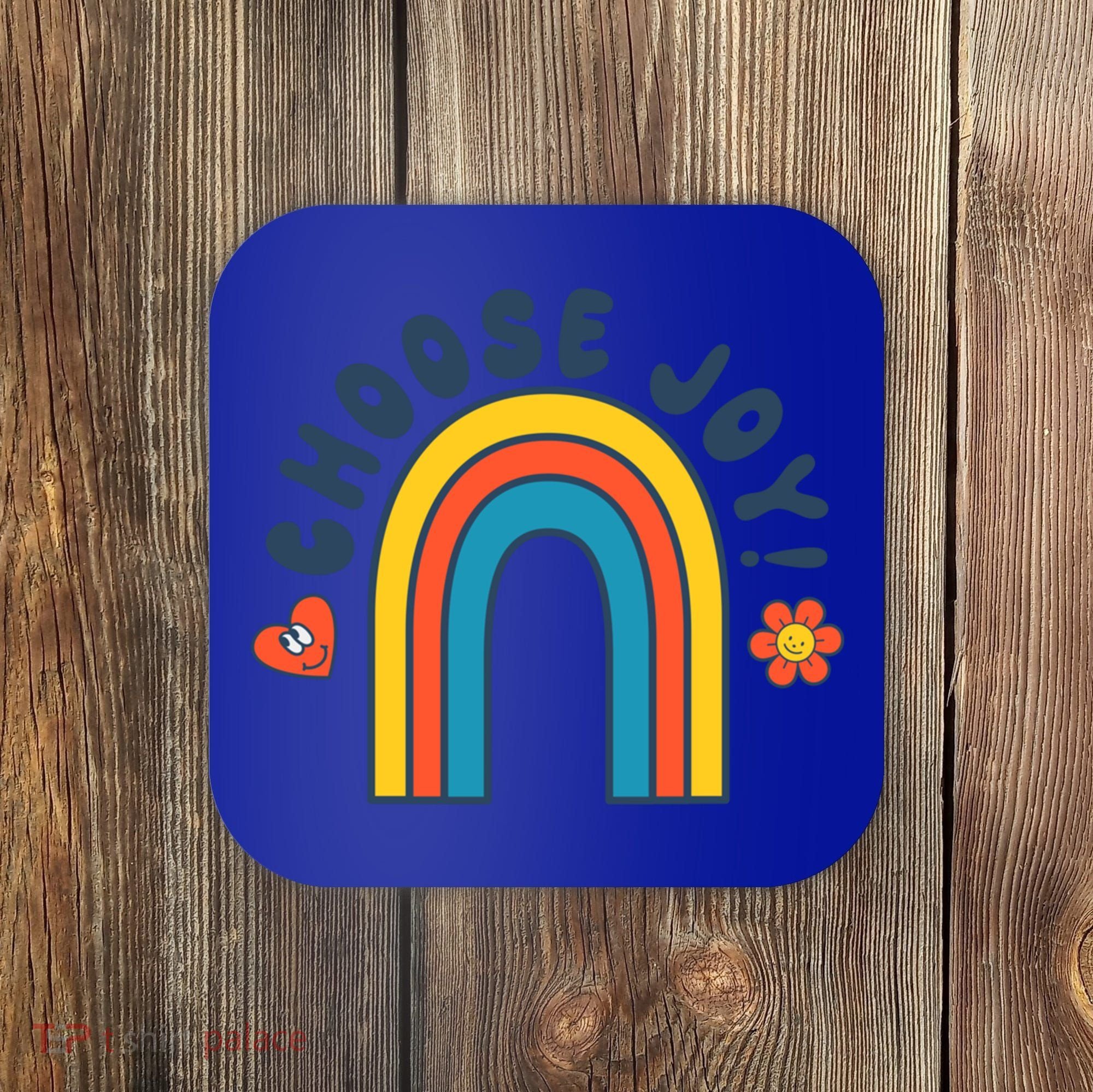 Choose Joy! Retro 70's Style Happy Rainbow Cool Gift Coaster