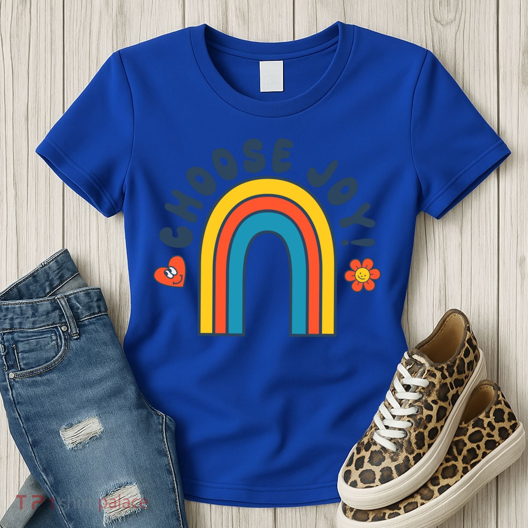 Choose Joy! Retro 70's Style Happy Rainbow Cool Gift Women's T-Shirt