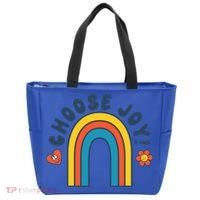 Choose Joy! Retro 70's Style Happy Rainbow Cool Gift Tote Bag thumb 0