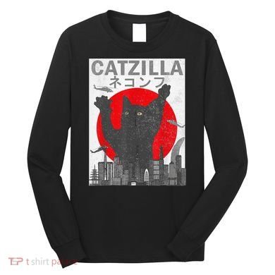Catzilla Japanese Sunset Style Cat Long Sleeve Shirt