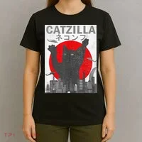 Catzilla Japanese Sunset Style Cat T-Shirt thumb 4