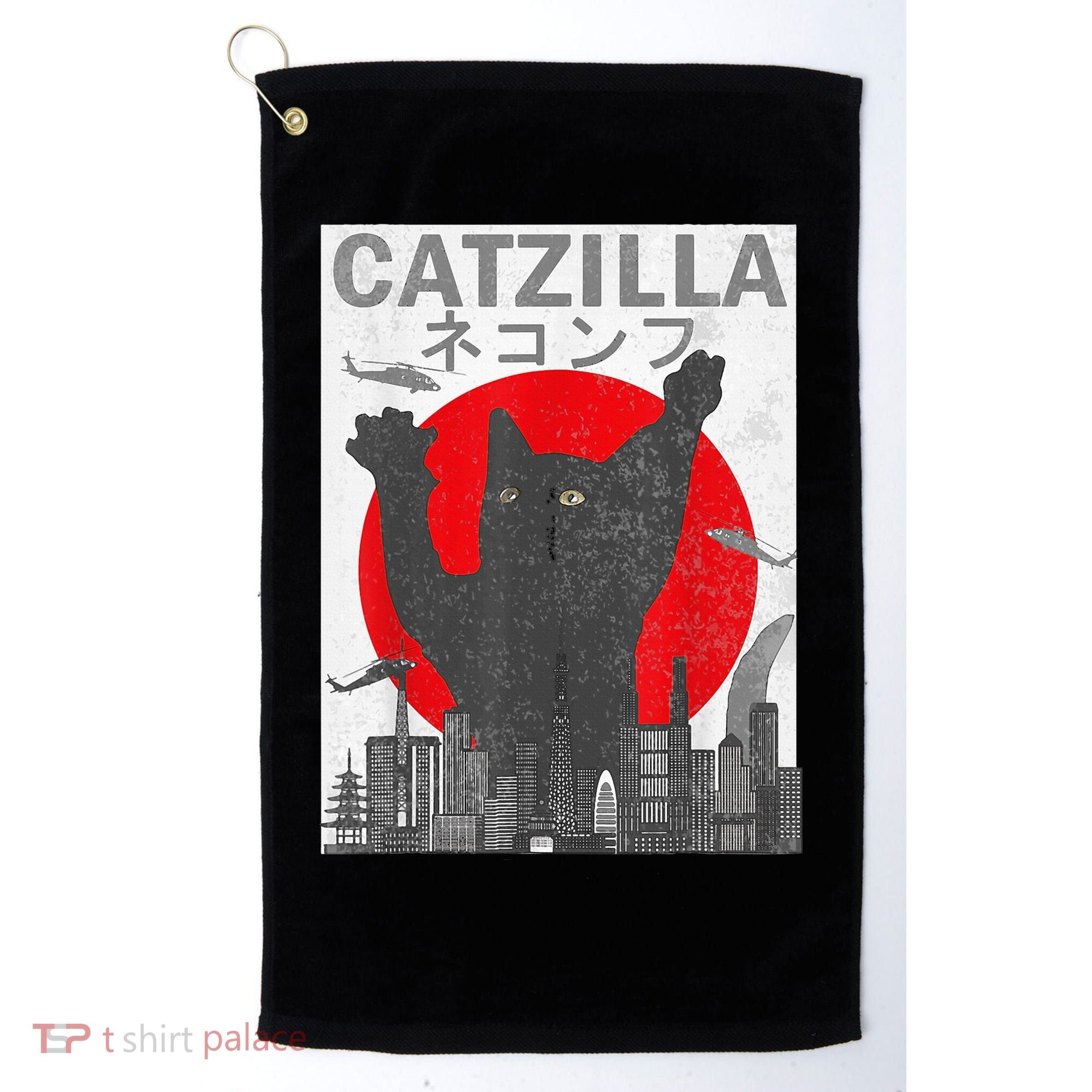 Catzilla Japanese Sunset Style Cat Golf Towel