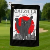 Catzilla Japanese Sunset Style Cat Golf Towel thumb 1