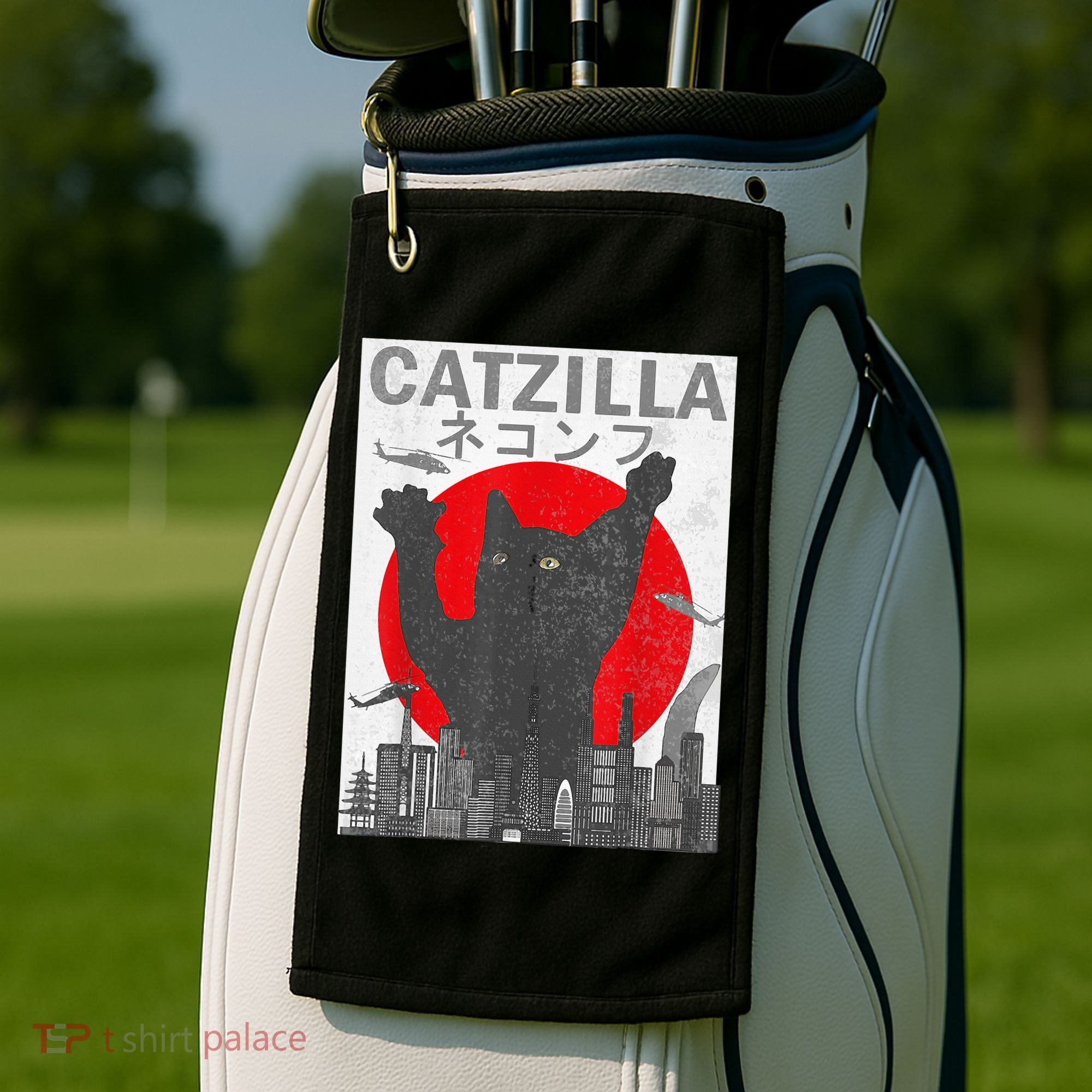 Catzilla Japanese Sunset Style Cat Golf Towel