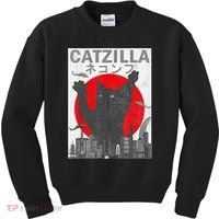 Catzilla Japanese Sunset Style Cat Kids Sweatshirt thumb 0