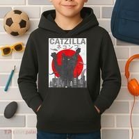 Catzilla Japanese Sunset Style Cat Kids Hoodie thumb 2