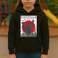 Catzilla Japanese Sunset Style Cat Kids Hoodie thumb 3