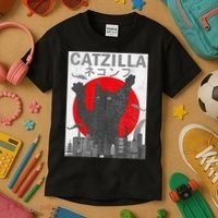 Catzilla Japanese Sunset Style Cat Kids T-Shirt thumb 3