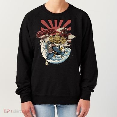 Cool Japanese Samurai Cat Neko Blue Wave Women's Sweatshirt