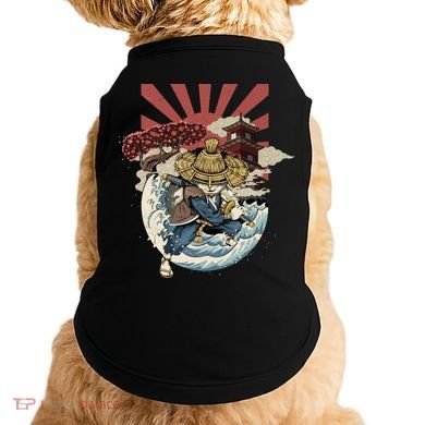 Cool Japanese Samurai Cat Neko Blue Wave Doggie Tank
