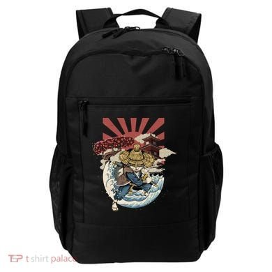 Cool Japanese Samurai Cat Neko Blue Wave Backpack