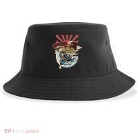 Cool Japanese Samurai Cat Neko Blue Wave Sustainable Bucket Hat thumb 0