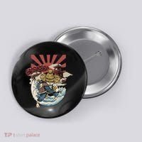 Cool Japanese Samurai Cat Neko Blue Wave Button thumb 0