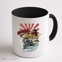 Cool Japanese Samurai Cat Neko Blue Wave Coffee Mug thumb 1