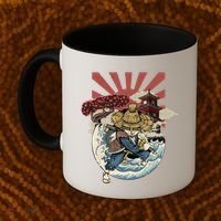Cool Japanese Samurai Cat Neko Blue Wave Coffee Mug thumb 2
