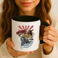 Cool Japanese Samurai Cat Neko Blue Wave Coffee Mug thumb 3